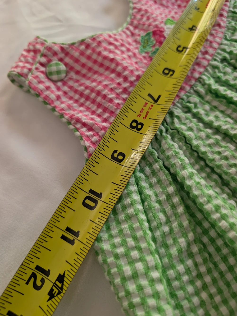 Pink and Green Gingham Appliqué Sleeveless Kids Dress